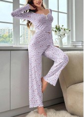 Light Purple Ditsy Floral Print Lounge Top and Pants | thumb picture 