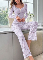 Light Purple Ditsy Floral Print Lounge Top and Pants | thumb picture 