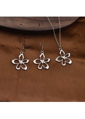 Silver Alloy Floral Earrings and Necklace