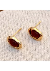 Golden Tiger Eye Stone Alloy Earrings | thumb picture 