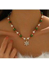Christmas Golden Beaded Snowflake Alloy Necklace