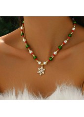 Christmas Golden Beaded Snowflake Alloy Necklace | thumb picture 