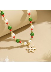 Christmas Golden Beaded Snowflake Alloy Necklace | thumb picture 