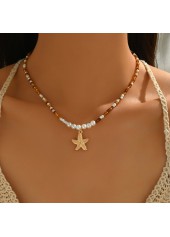 Golden Starfish Pearl Beaded Design Necklace