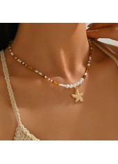 Golden Starfish Pearl Beaded Design Necklace
