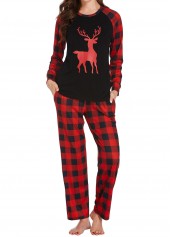 Christmas Red Plaid Long Sleeve Lounge Top and Pants