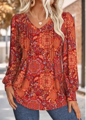 Wine Red Tuck Stitch Tribal Print T Shirt | thumb picture 