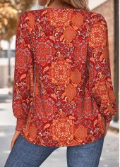 Wine Red Tuck Stitch Tribal Print T Shirt | thumb picture 