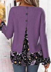 Dusty Purple Tummy Coverage Floral Print T Shirt