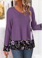 Dusty Purple Tummy Coverage Floral Print T Shirt | thumb picture 