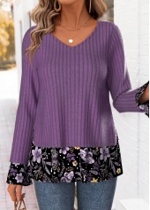 Dusty Purple Tummy Coverage Floral Print T Shirt | thumb picture 