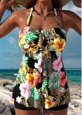 Tummy Coverage Floral Print Black Tankini Set | thumb picture 