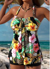 Tummy Coverage Floral Print Black Tankini Set | thumb picture 