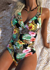 Tummy Control Floral Print Black One Piece Swimwear | thumb picture 