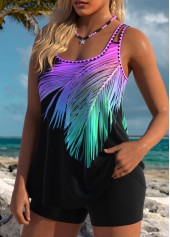 Tummy Coverage Leaf Print Purple Tankini Top-No Bottom | thumb picture 