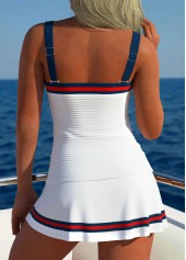 Contrast Piping High Waisted Striped White Tankini Set | thumb picture 