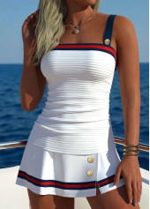 Contrast Piping High Waisted Striped White Tankini Set | thumb picture 