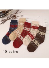 Christmas Multi Color Elk Print Mid Calf Socks