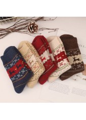 Christmas Multi Color Elk Print Mid Calf Socks