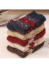 Christmas Multi Color Elk Print Mid Calf Socks