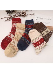 Christmas Multi Color Elk Print Mid Calf Socks