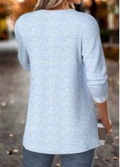 Light Blue Tummy Coverage Plaid Long Sleeve Blouse