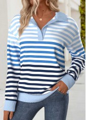 Blue Tummy Coverage Striped Long Sleeve Sweatshirt