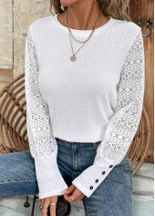 White Patchwork Long Sleeve Round Neck T Shirt | thumb picture 
