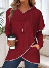 Wine Red Tummy Coverage Long Sleeve Hoodie