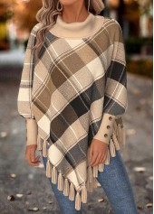 Light Camel Tummy Coverage Plaid Long Sleeve Sweatshirt