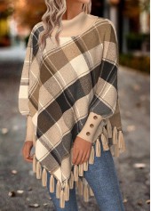 Light Camel Tummy Coverage Plaid Long Sleeve Sweatshirt