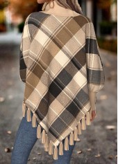 Light Camel Tummy Coverage Plaid Long Sleeve Sweatshirt