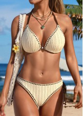 Pull On Mid Waisted Beige Bikini Set