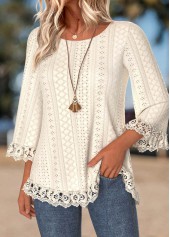 Beige Tummy Coverage 3/4 Sleeve Round Neck T Shirt | thumb picture 