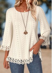 Beige Tummy Coverage 3/4 Sleeve Round Neck T Shirt | thumb picture 