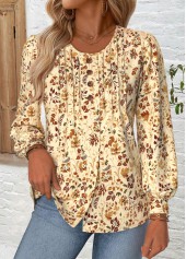 Light Coffee Tummy Coverage Leaf Print T Shirt