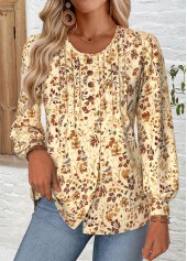 Light Coffee Tummy Coverage Leaf Print T Shirt | thumb picture 