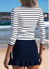 Modest/full Coverage Mid Waisted Striped Navy Tankini Set | thumb picture 