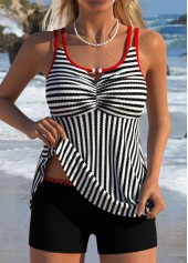 Tummy Coverage Mid Waisted Striped Black Tankini Set
