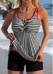 Tummy Coverage Mid Waisted Striped Black Tankini Set | thumb picture 