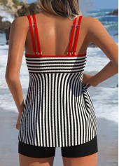 Tummy Coverage Mid Waisted Striped Black Tankini Set | thumb picture 