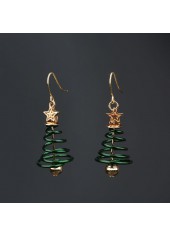 Christmas Tree Green Star Metal Earrings