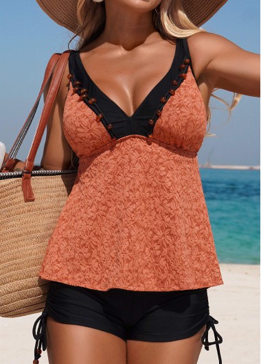 women clothes image of Tummy Coverage Mid Waisted Brick Red Tankini Set