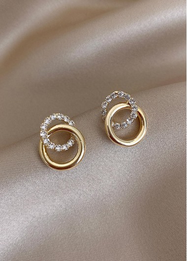 women clothes image of Golden Round Alloy Rhinestone Double Hoop Earrings