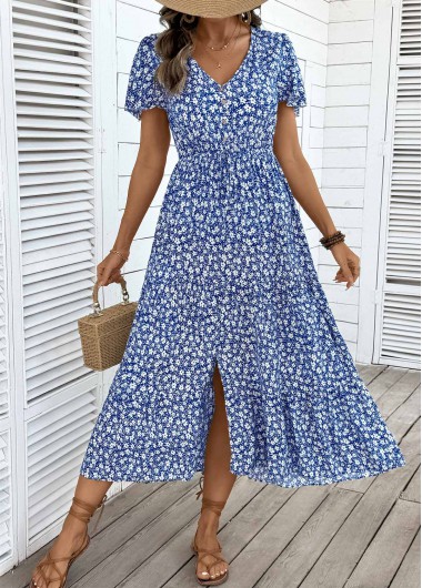 women clothes image of Dark Blue Tummy Coverage Ditsy Floral Print Dress
