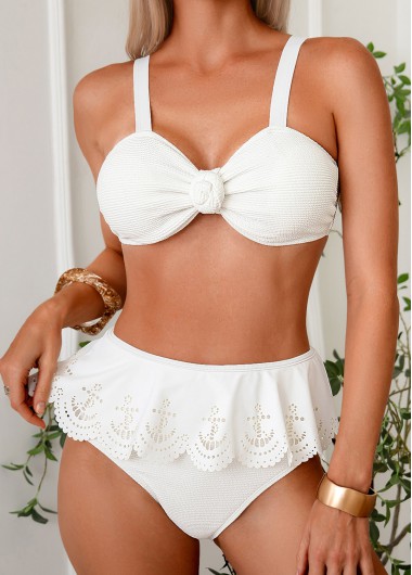 women clothes image of Pull On Mid Waisted White Bikini Set