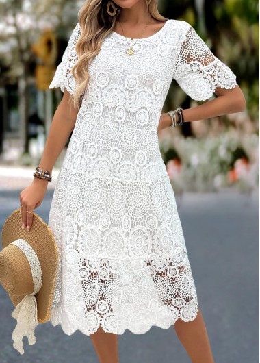 women clothes image of White Tummy Coverage Short Sleeve Scoop Neck Dress