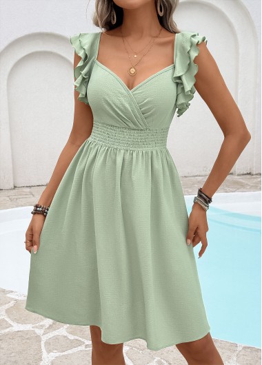 women clothes image of Sage Green Tummy Coverage Short Sleeve Heart Collar Dress