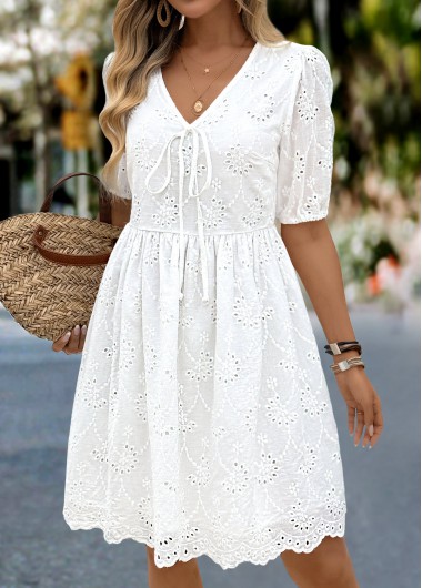 women clothes image of White Tummy Coverage Half Sleeve V Neck Dress