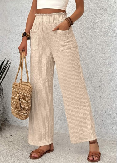 women clothes image of Light Camel Pocket Wide Leg Elastic Waist Pants